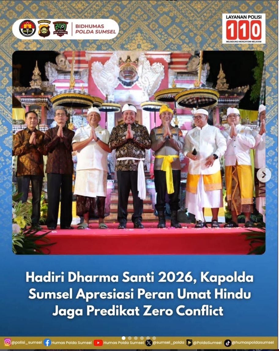 Kapolda Sumsel Hadiri Perayaan Dharma Santi Saat Hari Suci Nyepi 2026